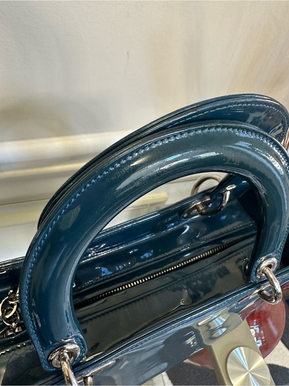 Dior Blue Patent Leather Lady Dior Top-Handle Bag - Picture 8 of 14